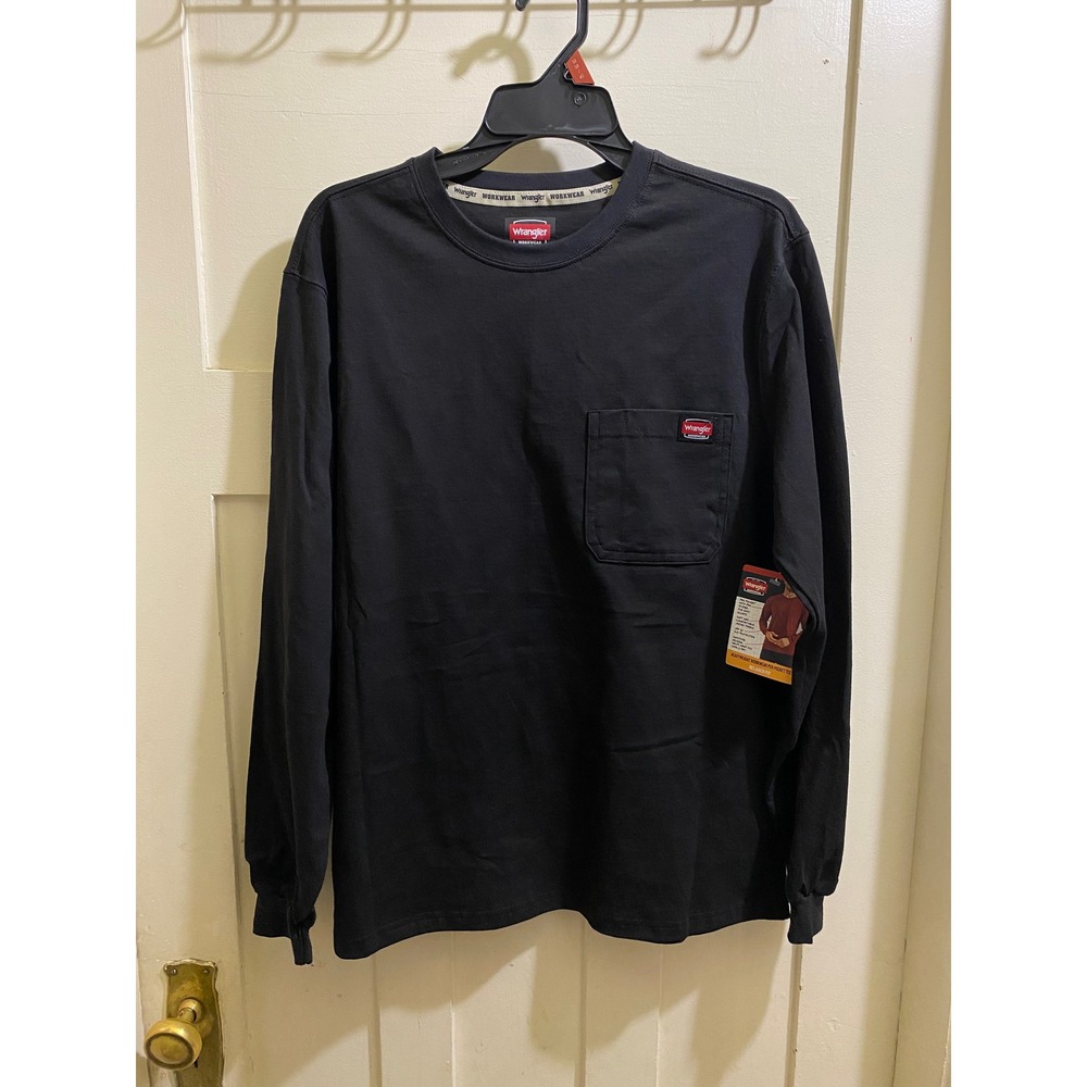 Wrangler Workwear Mens Long Sleeve Pocket Tee Jet Black WW55270‎ Relaxed Fit M